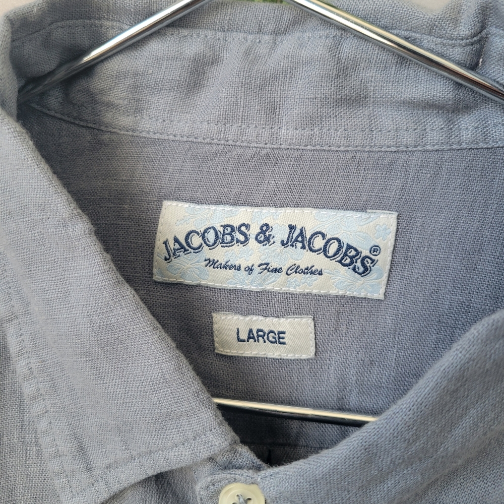 Jacobs & Jacobs Linen Button Front Shirt Blue L - Picture 9 of 12